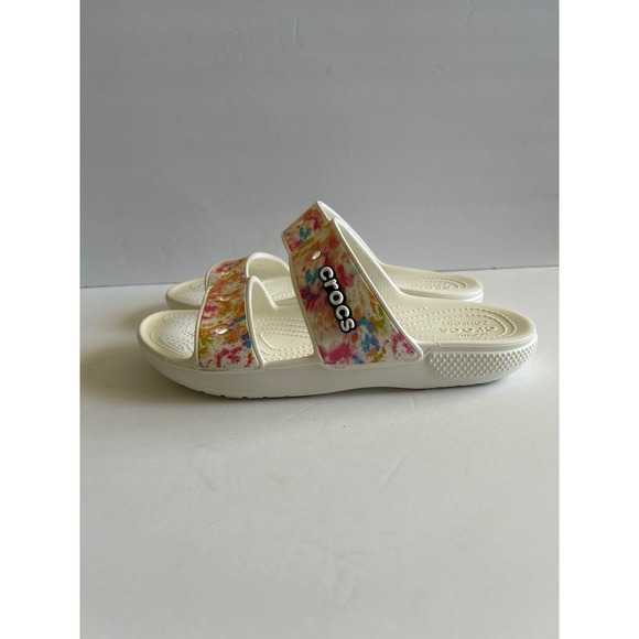 NEW Crocs Classic Tie Dye Women's Size 9 White Slides Sandals W/Jibbitz Charms - Picture 3 of 5